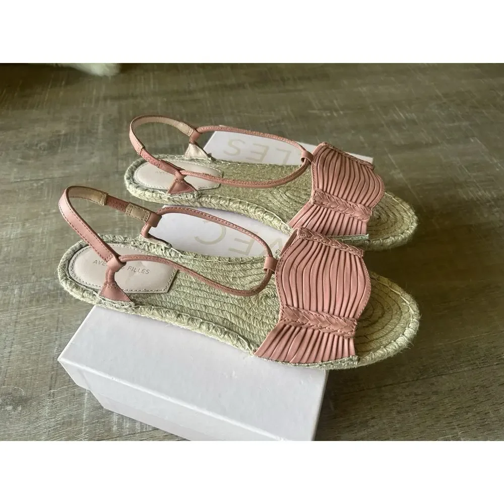 Avec Les Filles Genevie Coral Leather Slingback Espadrille Sandals 8.5 + Box EUC
